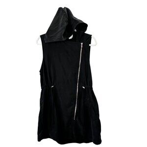 H&M Divided Sleeveless Maxi Vest Jacket 12 Women Black Hooded Cinch Waist Tunic